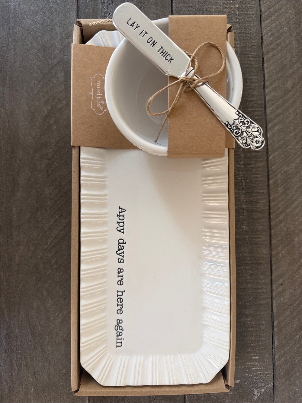Mud Pie Ceramic Serving Tray & Butter Knife Set - White